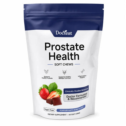 Docteat Prostate Health Soft Chews 60 Count Sugar-Free Pomegranate-Berry Flavor Daily Support with Reishi Extract Zinc Vitamin C
