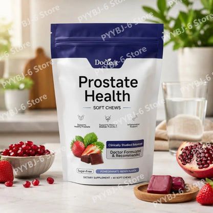 Docteat Prostate Health Soft Chews 60 Count Sugar-Free Pomegranate-Berry Flavor Daily Support with Reishi Extract Zinc Vitamin C