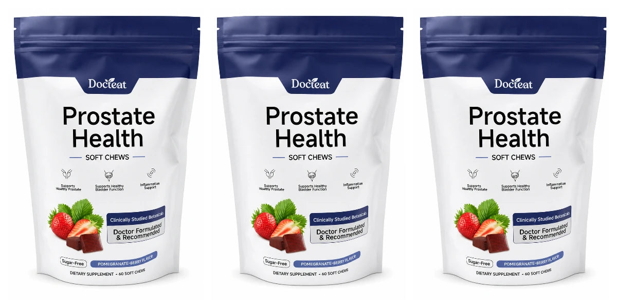 Docteat Prostate Health Soft Chews 60 Count Sugar-Free Pomegranate-Berry Flavor Daily Support with Reishi Extract Zinc Vitamin C