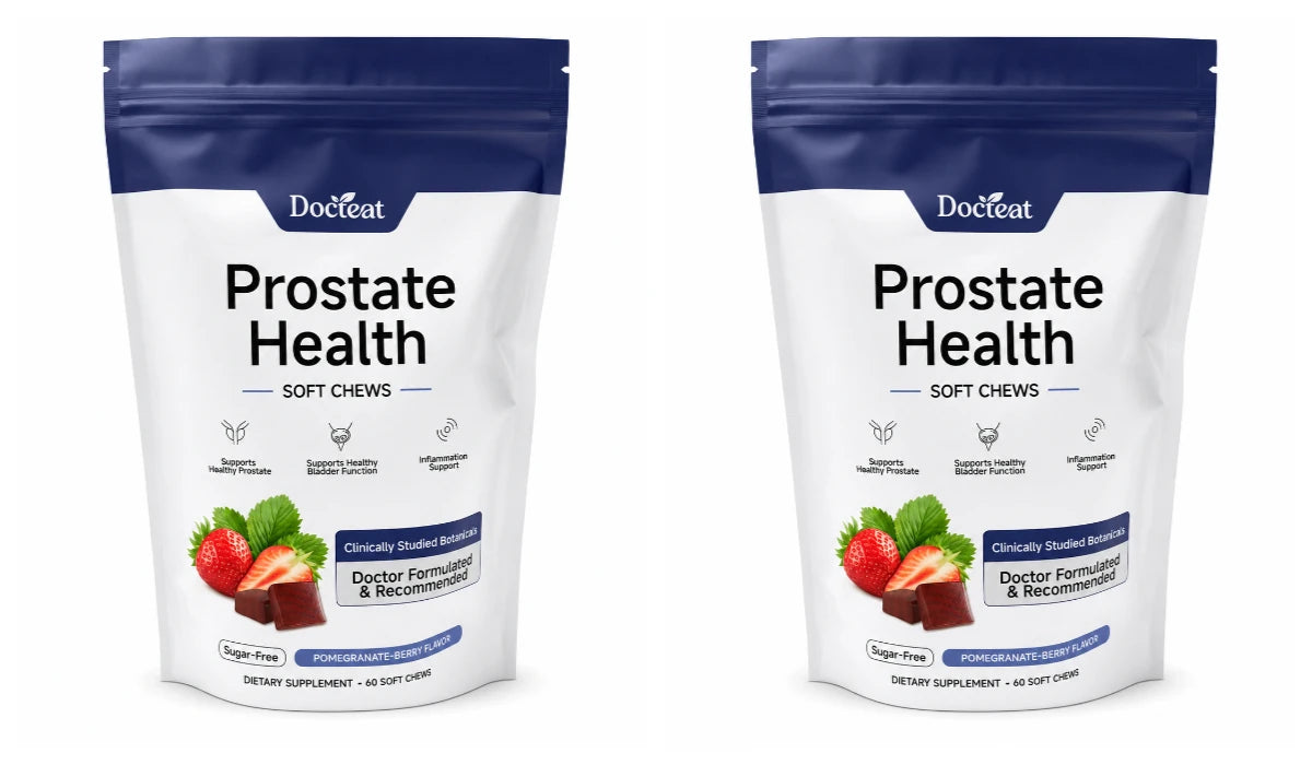 Docteat Prostate Health Soft Chews 60 Count Sugar-Free Pomegranate-Berry Flavor Daily Support with Reishi Extract Zinc Vitamin C